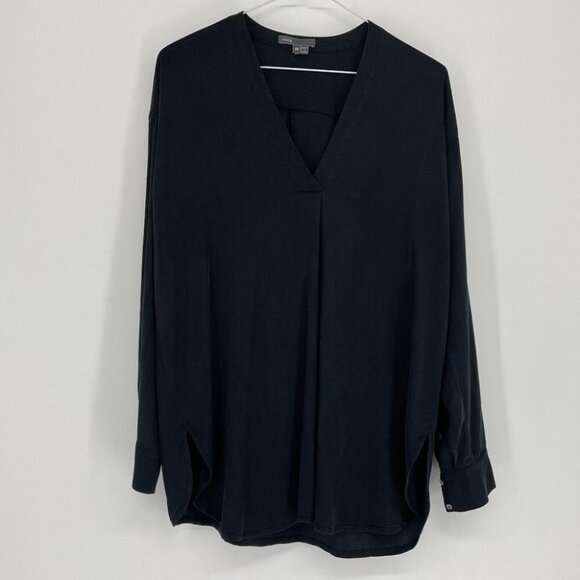 Vince Half Placket Grey Silk Tunic long sleeve vneck blouse - Picture 6 of 14